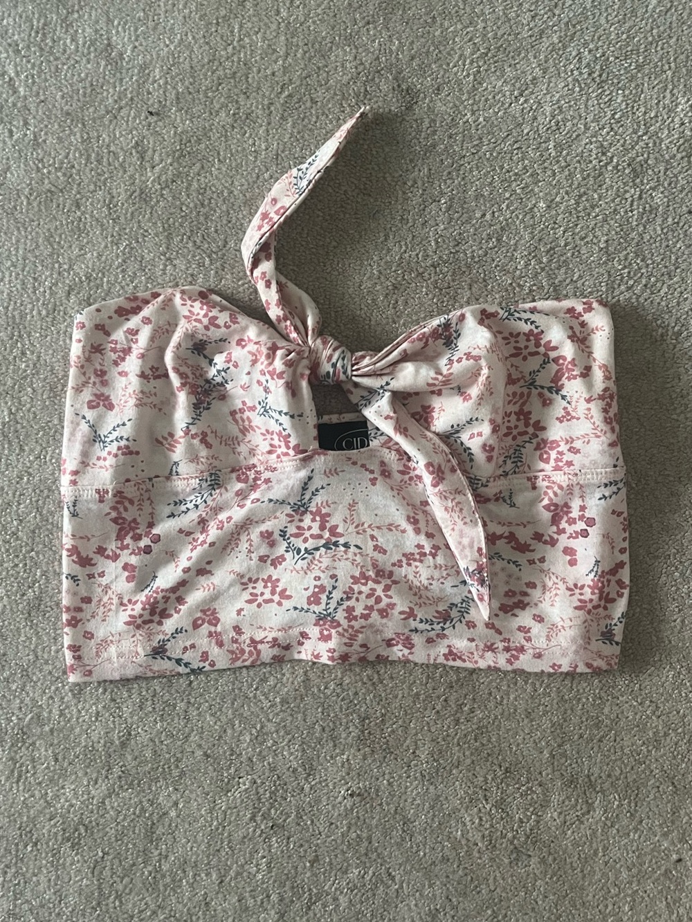 Cider Floral Tie-Front Bandeau Top in Pink and Cream Floral